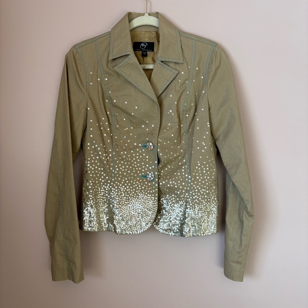 💚True Meaning Tan Blazer with Shimmering Sequins